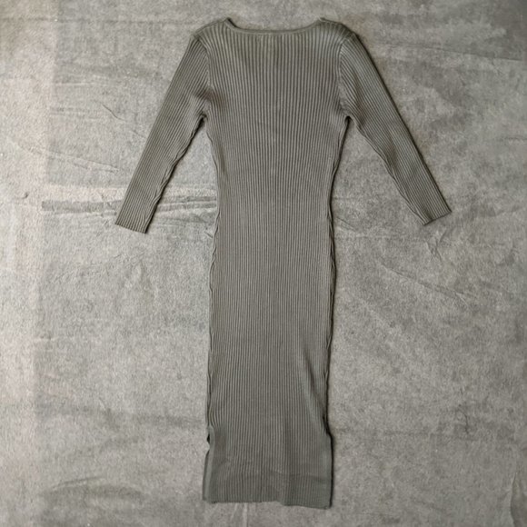 COPY - Olive Green Rib Knit Bodycon Button Down Dress Women's Size Small - Picture 6 of 8
